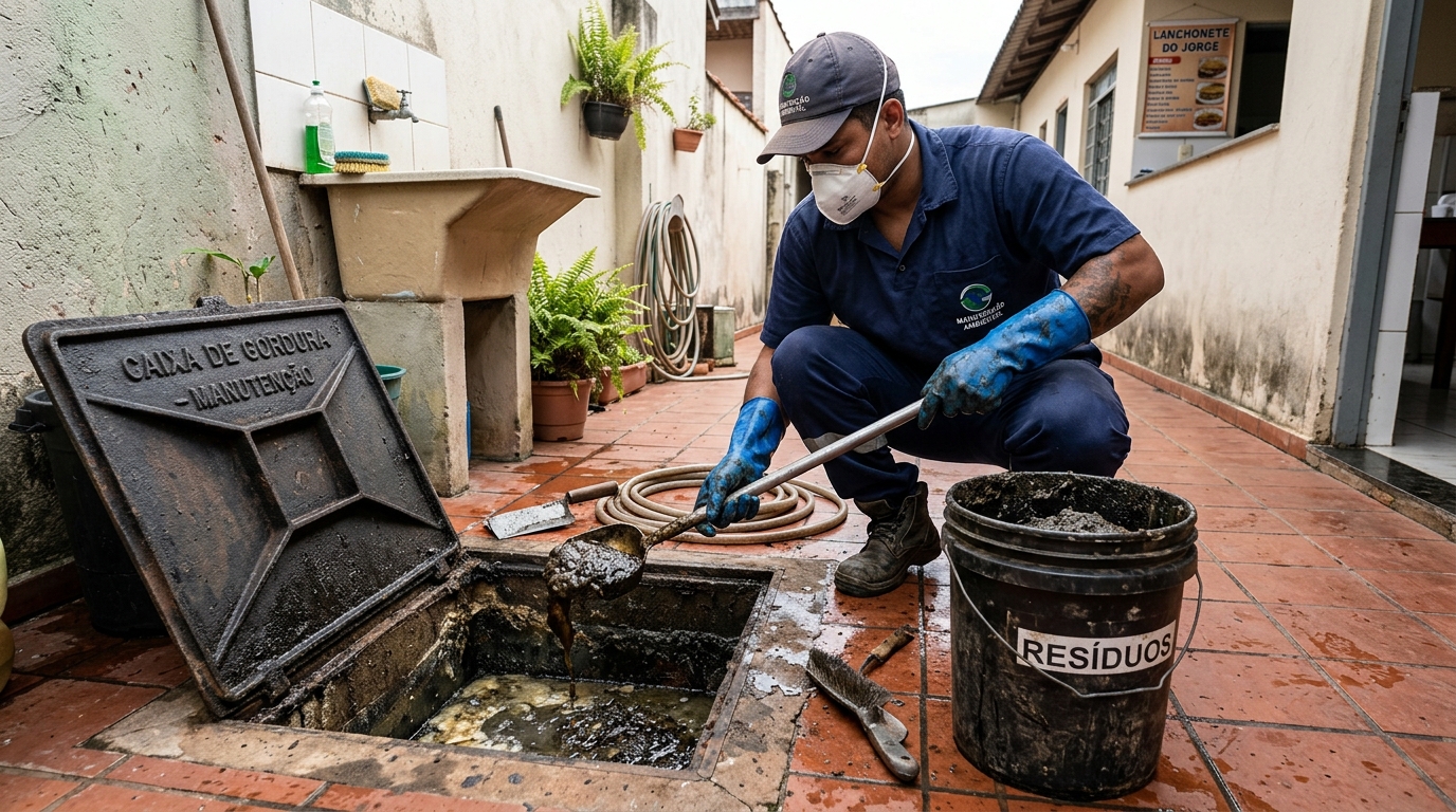 Remoção de resíduos da caixa de gordura em Olinda‑PE